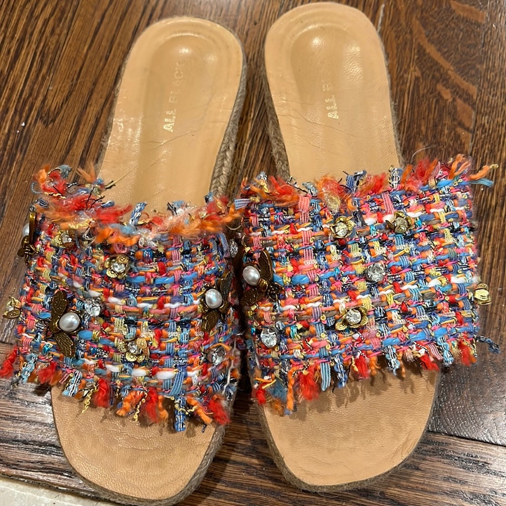 Rainbow Tweed Sandals with Stones & Bees